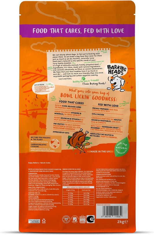 Barking Heads Chicken Dry Dog Food 2kg – Single or Twin Pack