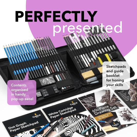 Castle Arts 60 Piece Drawing & Sketching Set in Zip Up Case