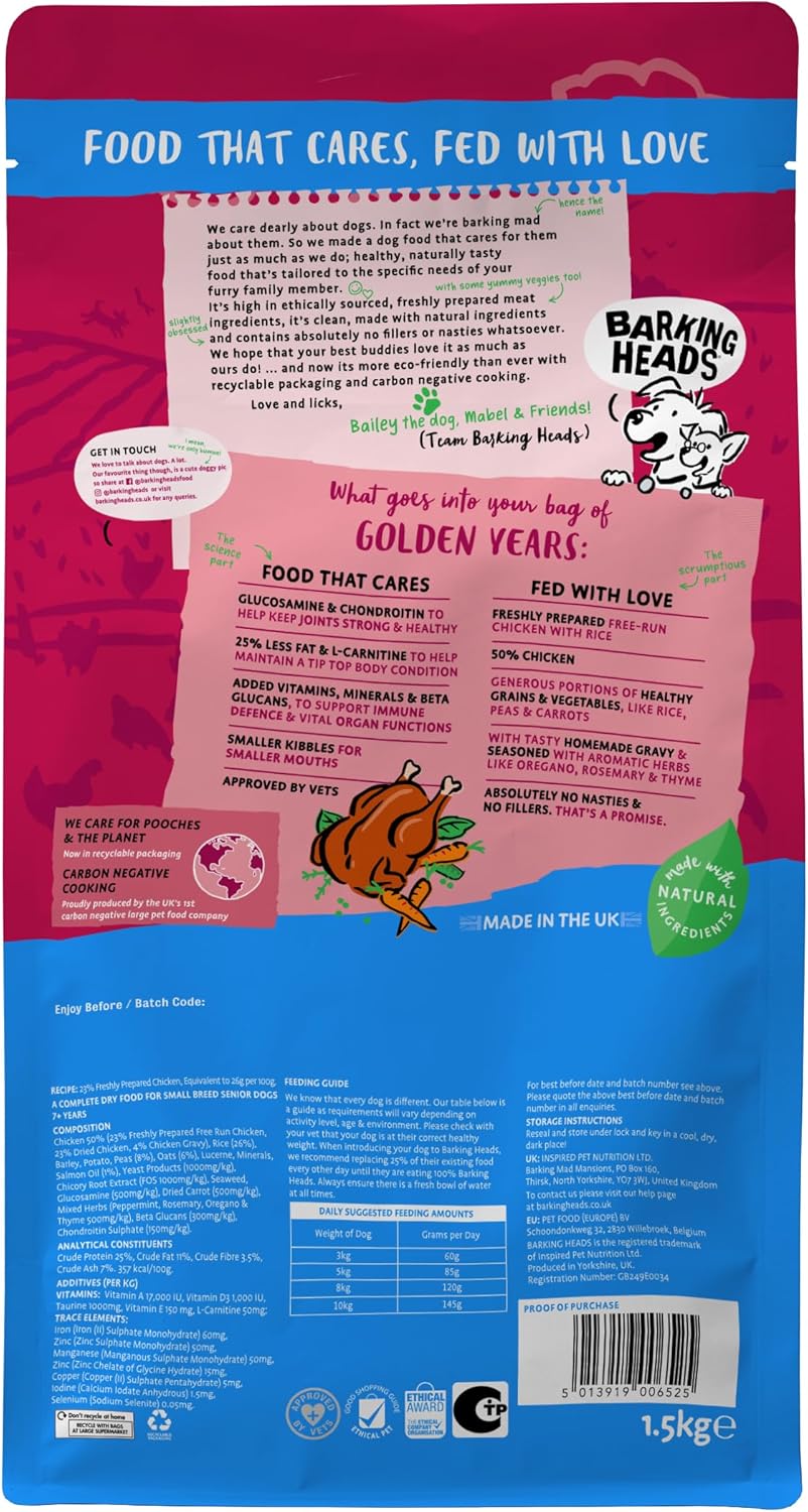Barking Heads Little Paws Golden Years Chicken Dog Food – 1.5kg to 6kg Packs