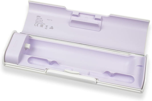 Oral-B Braun electric toothbrush charging case with compartments for brush handle and two brush heads