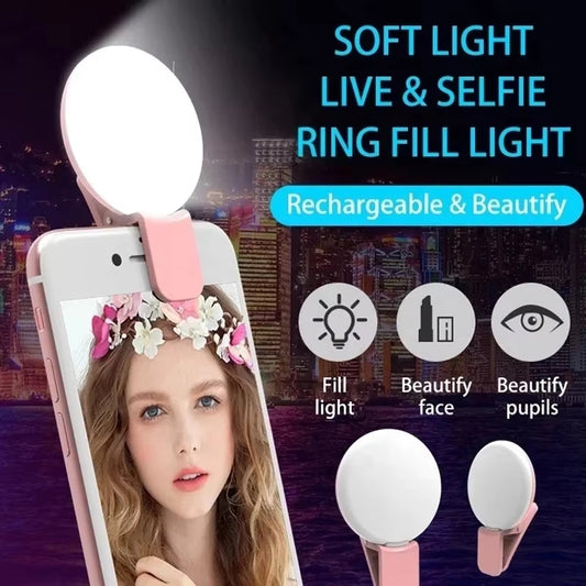 Clip-On Selfie Ring Light – USB Rechargeable | 3 Brightness Levels