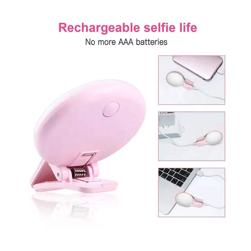 Clip-On Selfie Ring Light – USB Rechargeable | 3 Brightness Levels