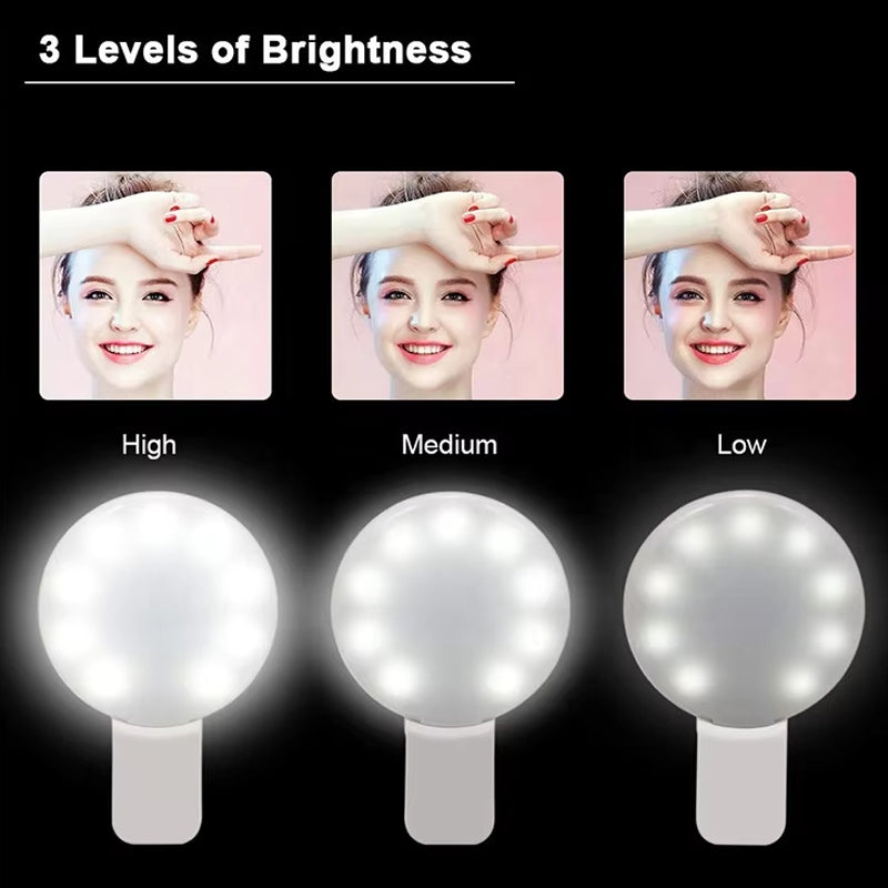 Clip-On Selfie Ring Light – USB Rechargeable | 3 Brightness Levels