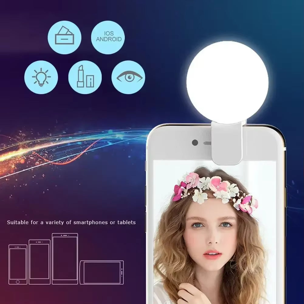 Clip-On Selfie Ring Light – USB Rechargeable | 3 Brightness Levels
