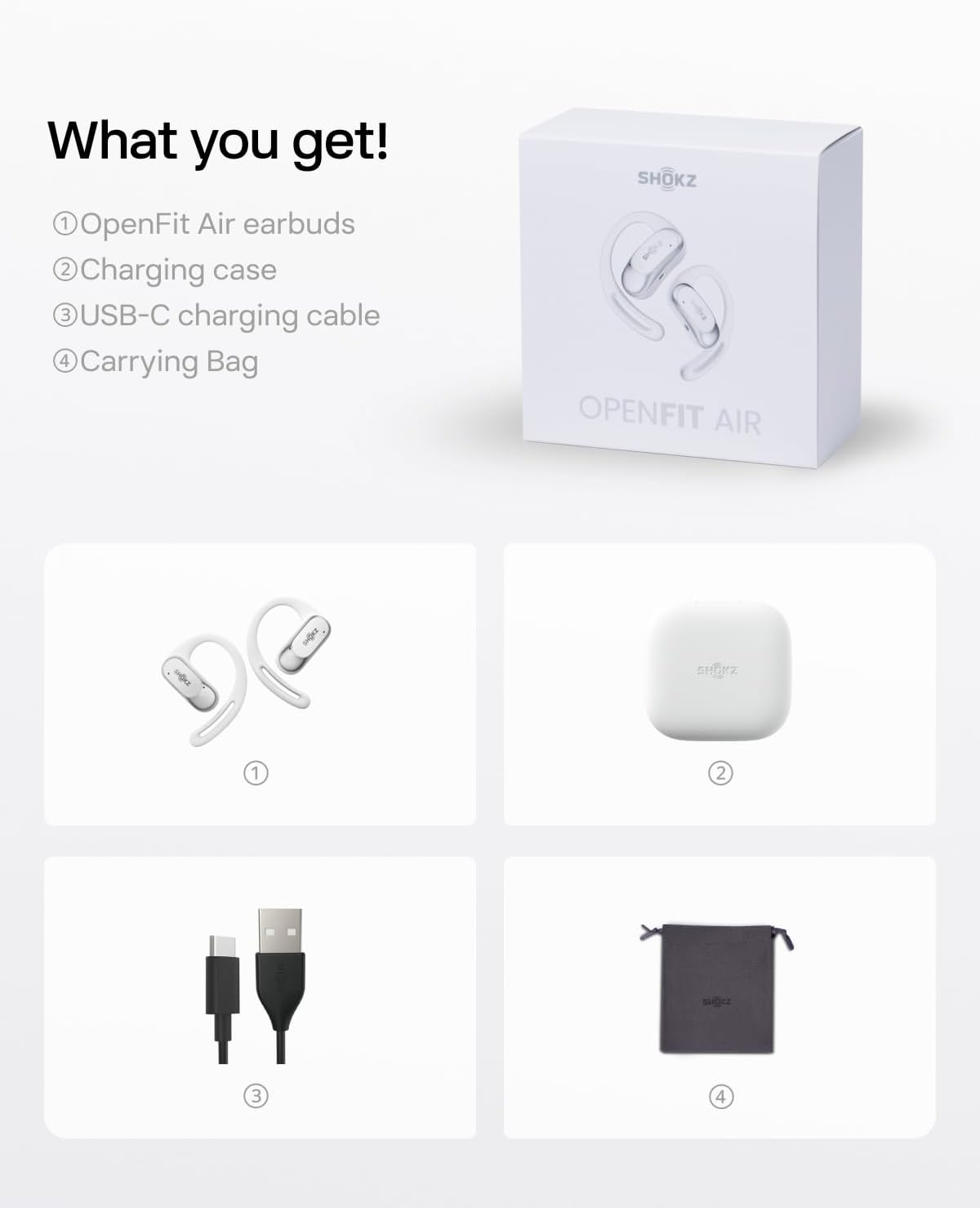 Shokz OpenFit Air Open-Ear Wireless Earbuds – White