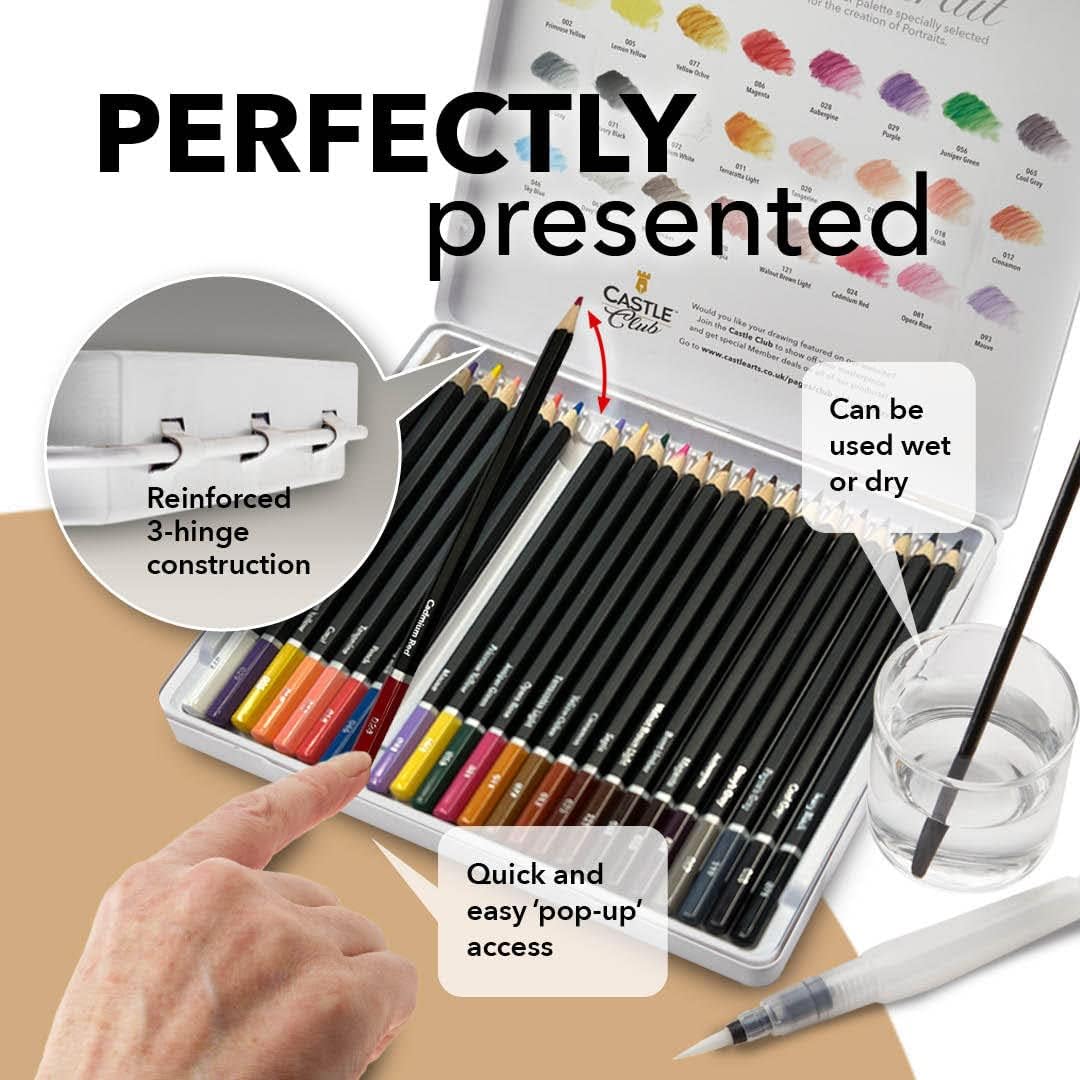 Castle Arts Portraits Watercolour Pencil Set – 24 Piece Tin