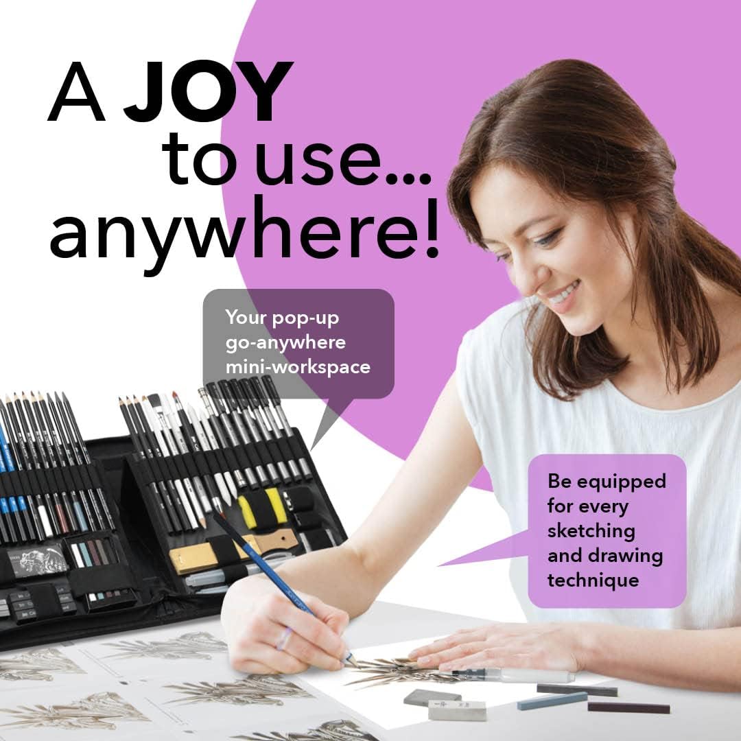 Castle Arts 60 Piece Drawing & Sketching Set in Zip Up Case