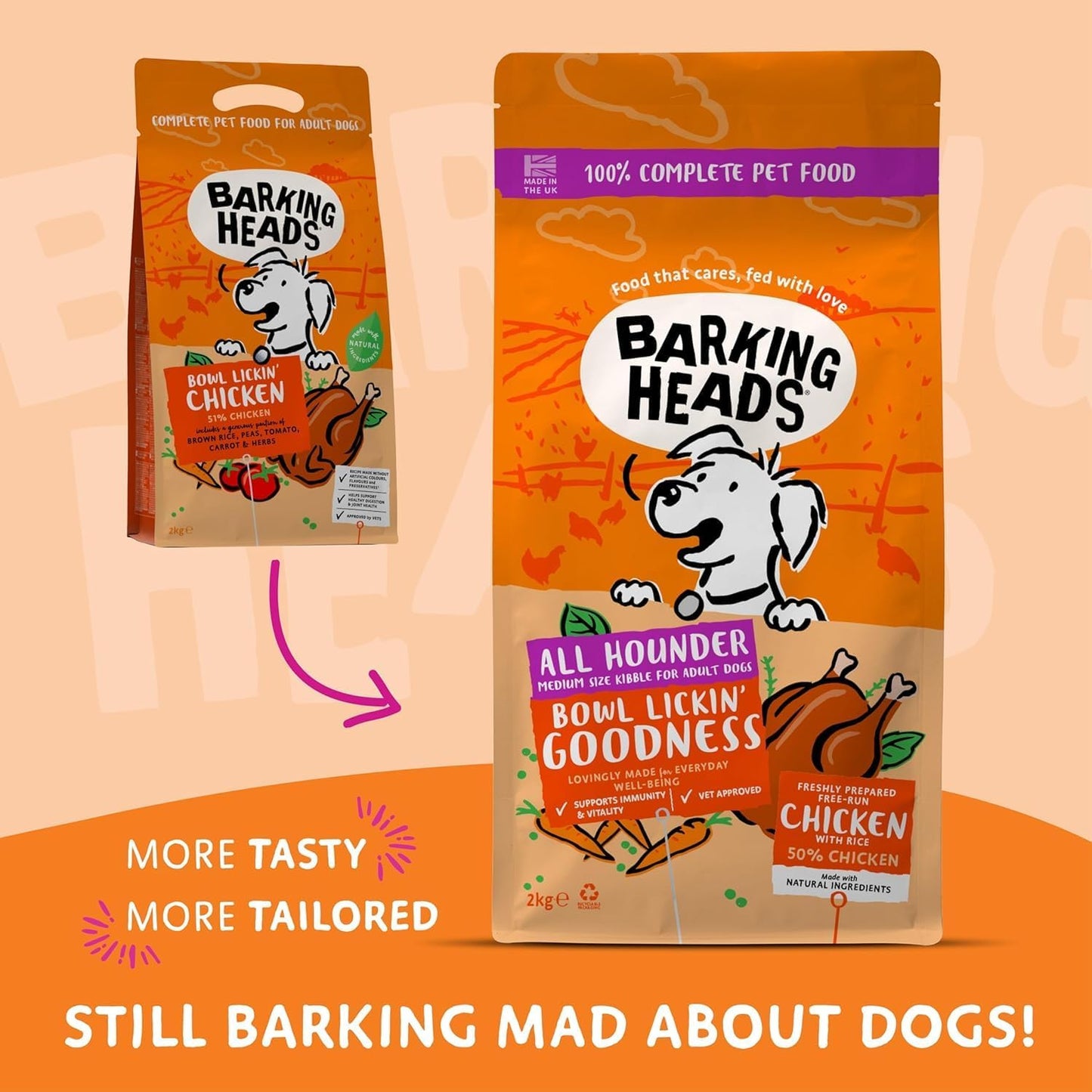 Barking Heads Chicken Dry Dog Food 2kg – Single or Twin Pack
