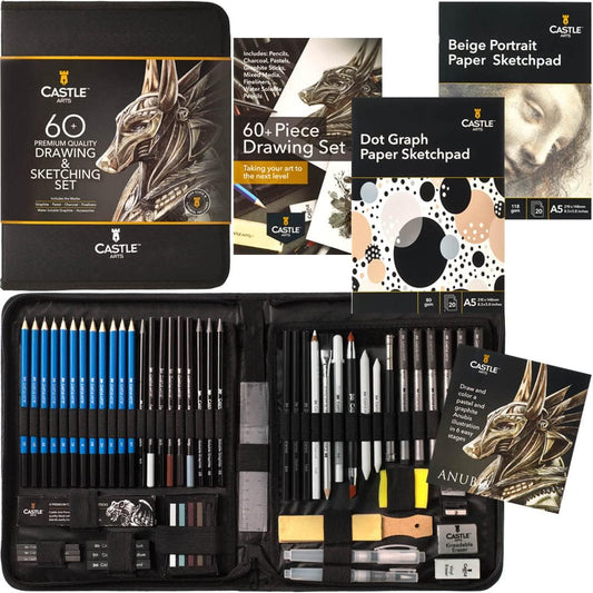 Castle Arts 60 Piece Drawing & Sketching Set in Zip Up Case