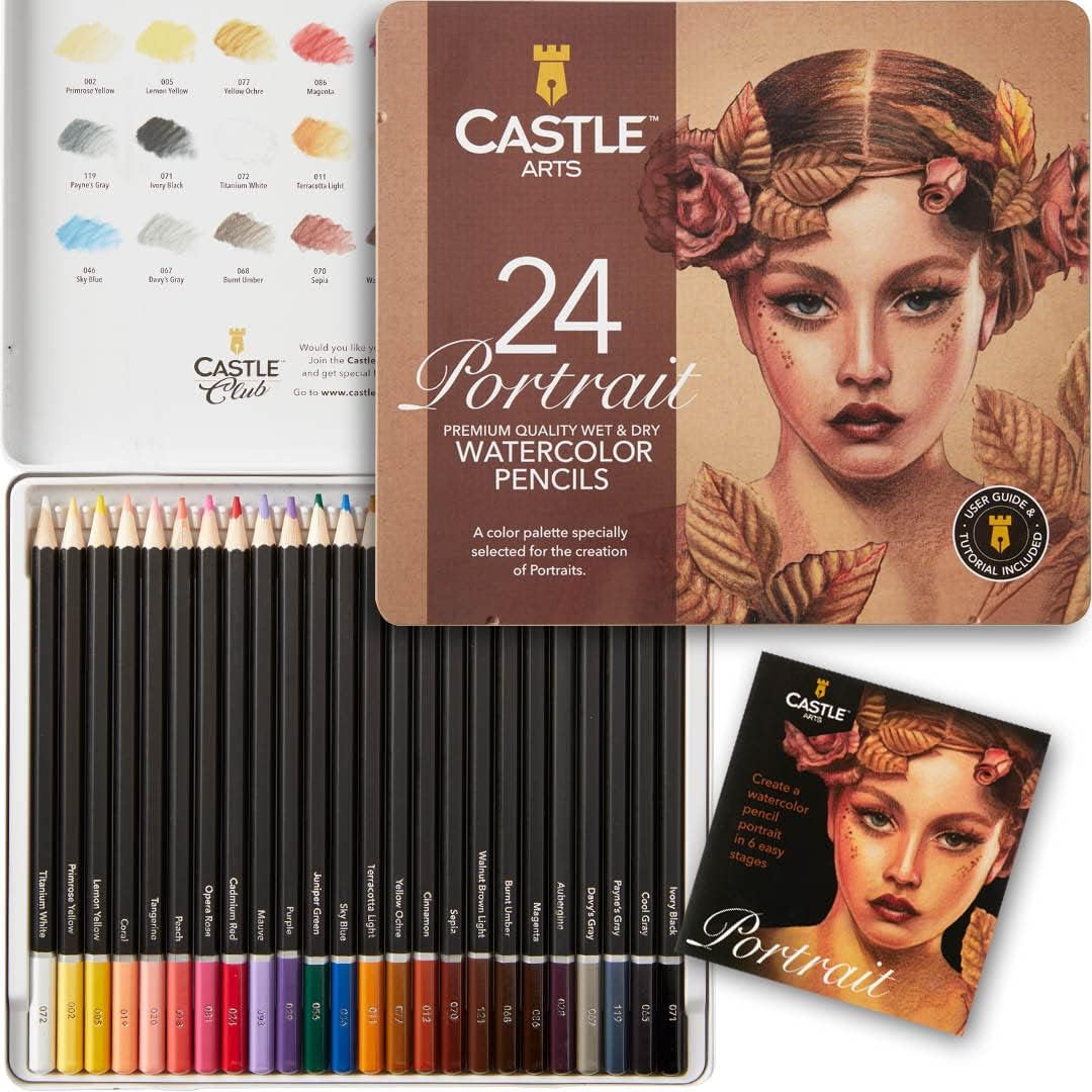 Castle Arts Portraits Watercolour Pencil Set – 24 Piece Tin