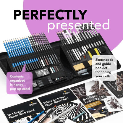 Castle Arts 60 Piece Drawing & Sketching Set in Zip Up Case