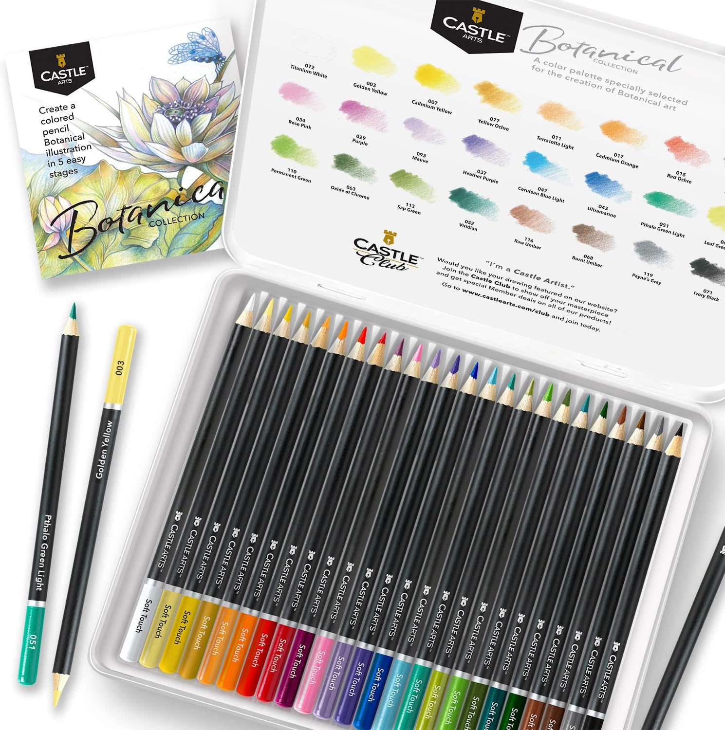 Castle Arts Botanical Coloured Pencil Set – 24 Piece Display Tin