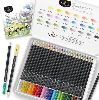 Castle Arts Botanical Coloured Pencil Set – 24 Piece Display Tin