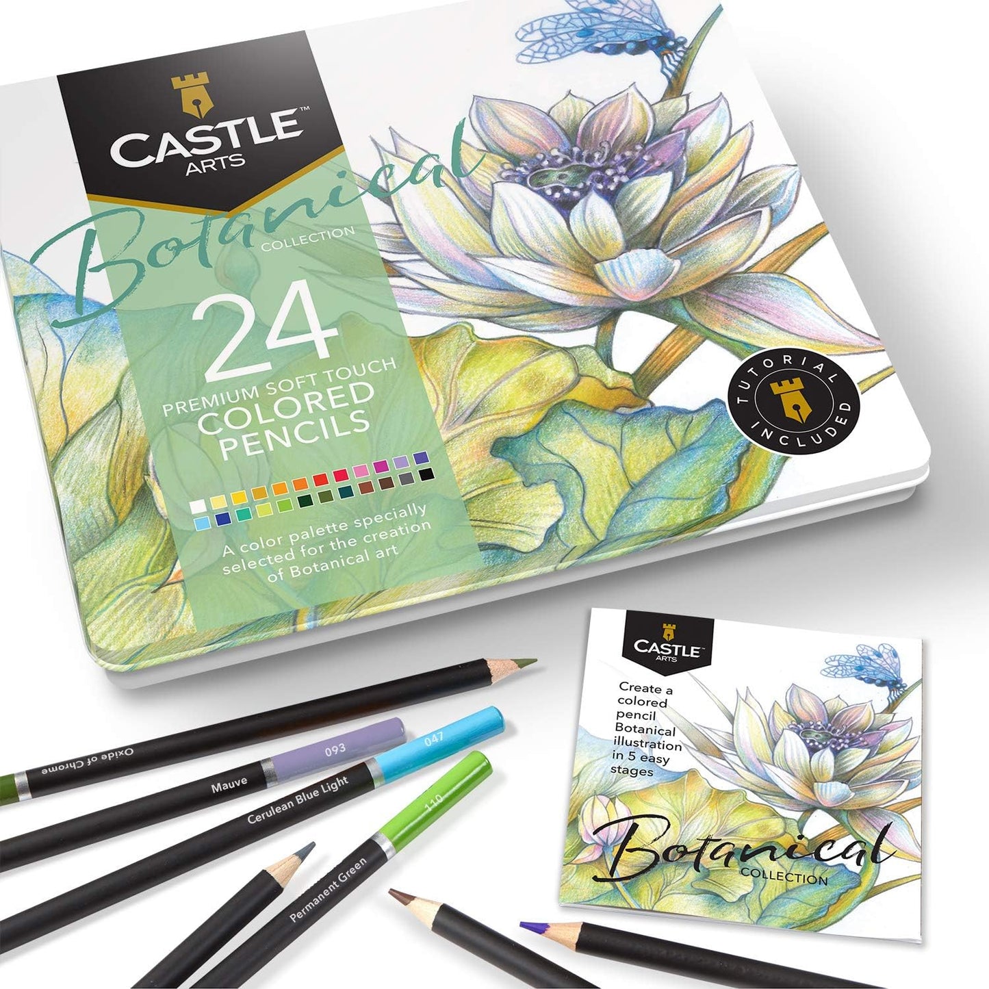 Castle Arts Botanical Coloured Pencil Set – 24 Piece Display Tin