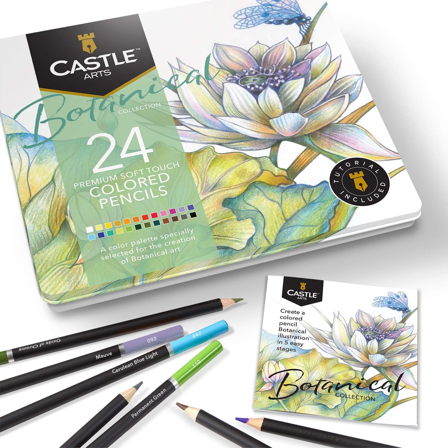 Castle Arts Botanical Coloured Pencil Set – 24 Piece Display Tin