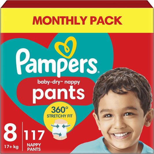 Pampers Baby-Dry Nappy Pants Size 8 – 117 Pack (Monthly Box)