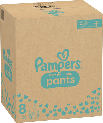 Pampers Baby-Dry Nappy Pants Size 8 – 117 Pack (Monthly Box)