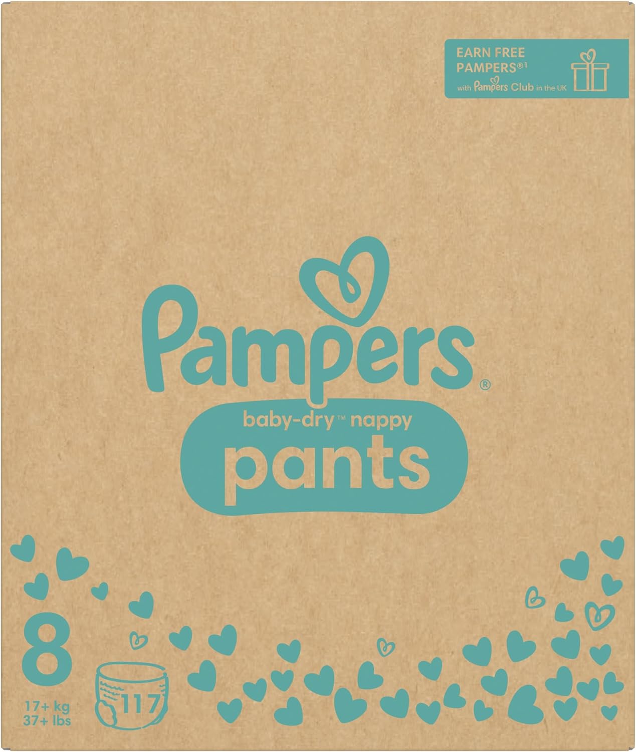 Pampers Baby-Dry Nappy Pants Size 8 – 117 Pack (Monthly Box)