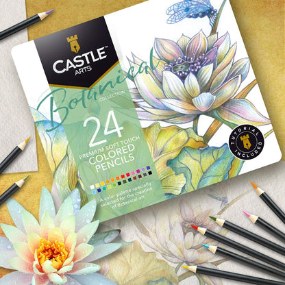 Castle Arts Botanical Coloured Pencil Set – 24 Piece Display Tin