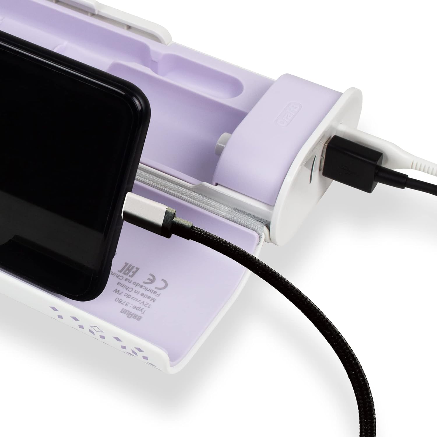 Oral-B Braun electric toothbrush charging case with charging cable charging phone from travel case