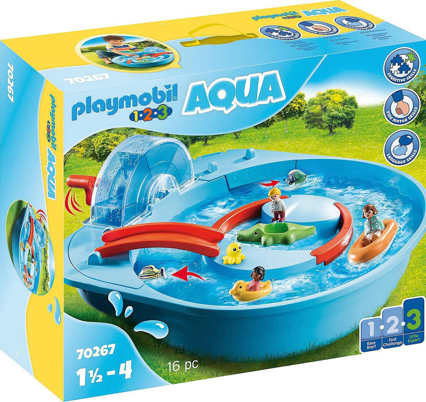 Playmobil 1.2.3 Aqua Water Playset for Toddlers, Model 70267, with boats, figures, and spinning water wheel – for ages 1½ to 4