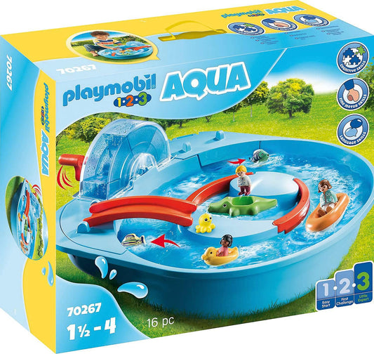 Playmobil 1.2.3 Aqua Water Playset for Toddlers, Model 70267, with boats, figures, and spinning water wheel – for ages 1½ to 4