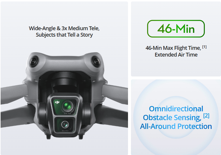 DJI Air 3 Drone with RC-N2 – Dual-Camera 4K HDR, 46-Min Flight, UK Stock