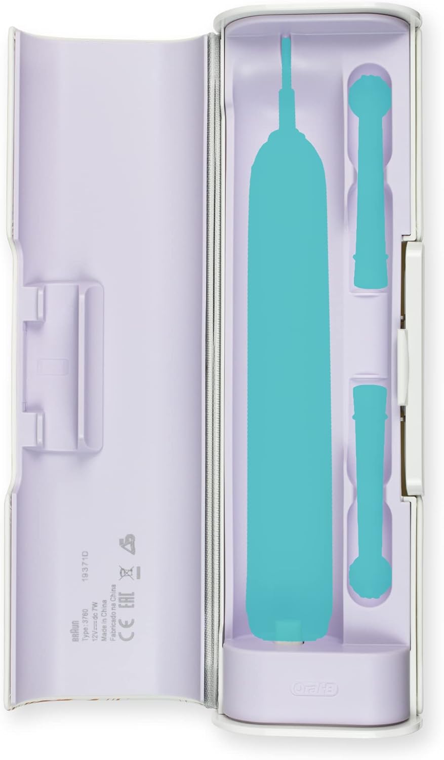 Oral-B Braun electric toothbrush charging case with compartments for brush handle and two brush heads