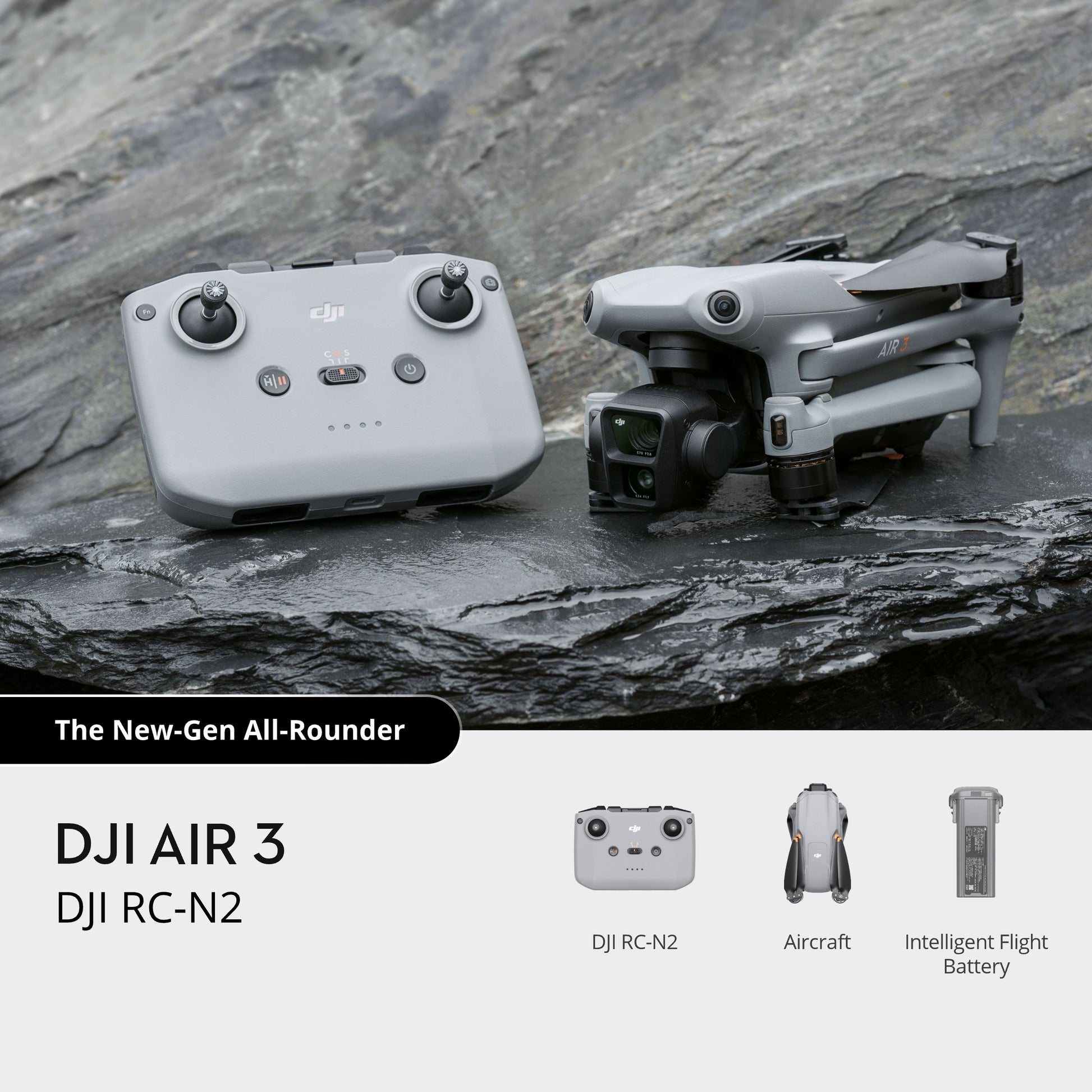 DJI Air 3 Drone with RC-N2 – Dual-Camera 4K HDR, 46-Min Flight, UK Stock